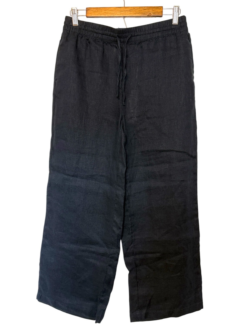 NWT Elie Tahari 100% Linen PullOn Wide Leg Pants Drawstring Navy Blue Coastal PM